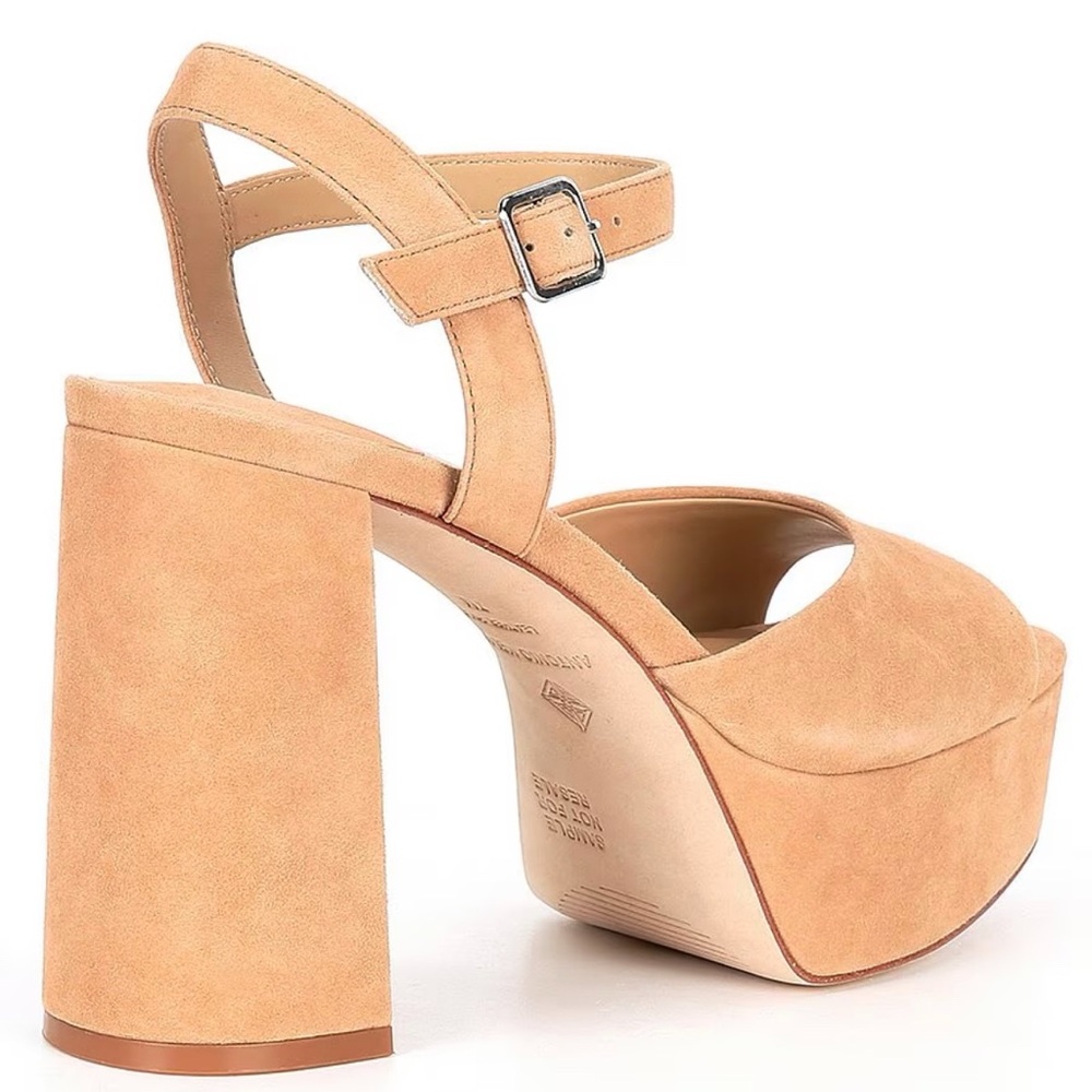 ANTONIO MELANI Bonny Suede Platform Block Heel Sandals Beige Size 10 - Picture 2 of 11